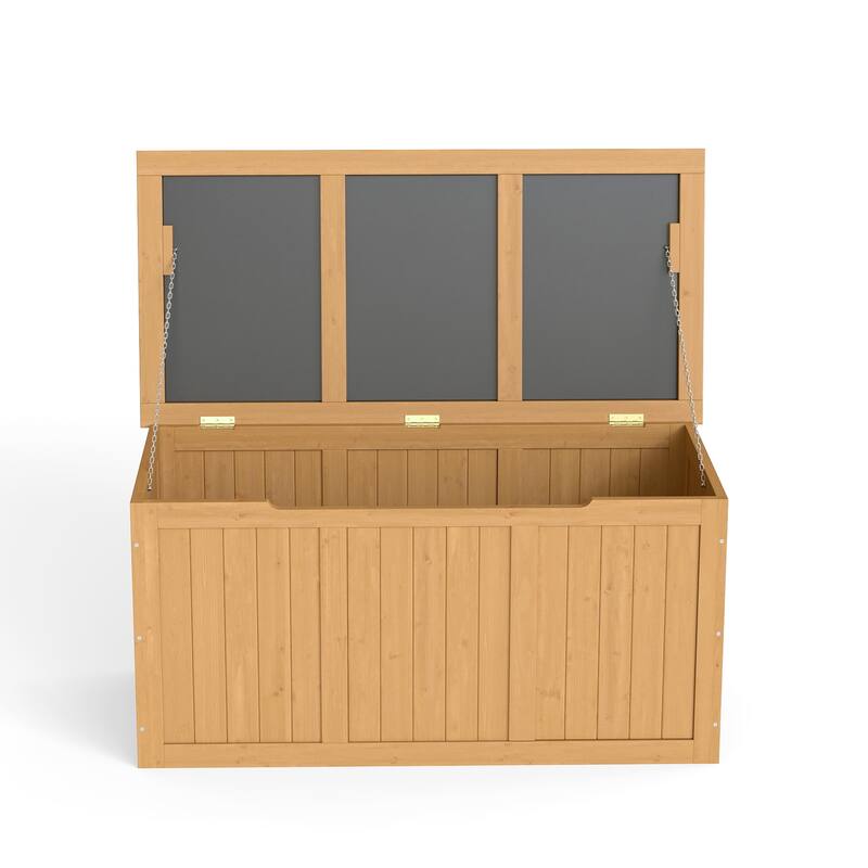 67 Gallon Wooden Deck Box Solid Wood Storage Box Seat & Table Top for Patio Furniture Cushions, Pool Toys & Garden Tools