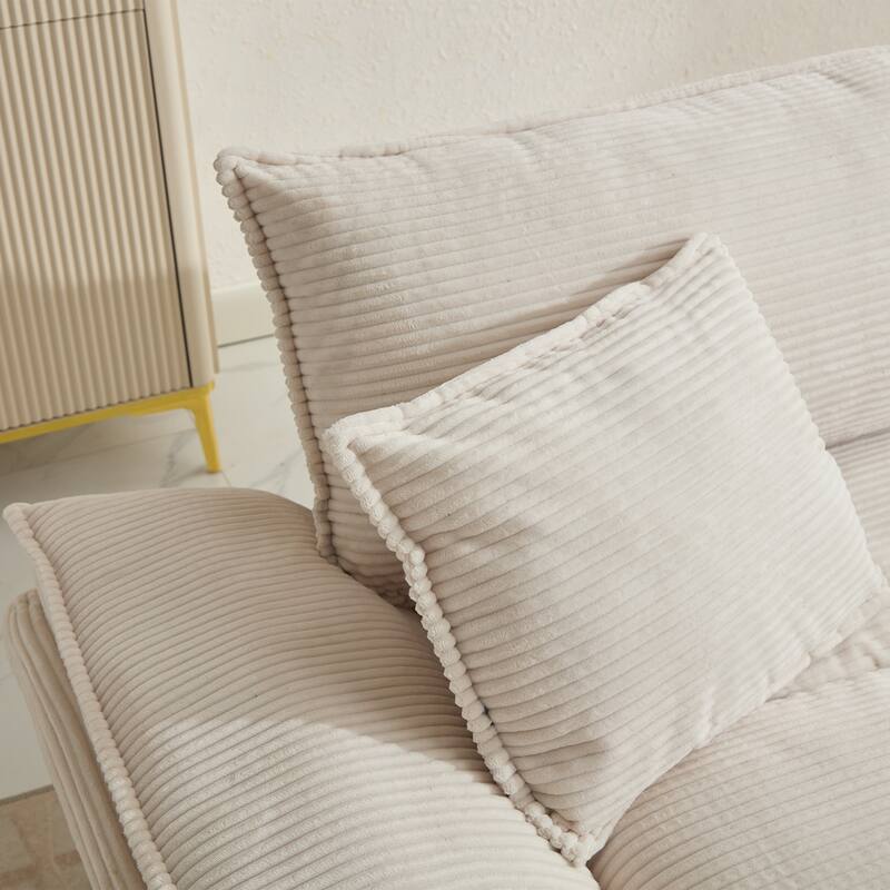 Corduroy Sofa Sleeper Loveseat with Pillows, Beige, 84x32x32 inches
