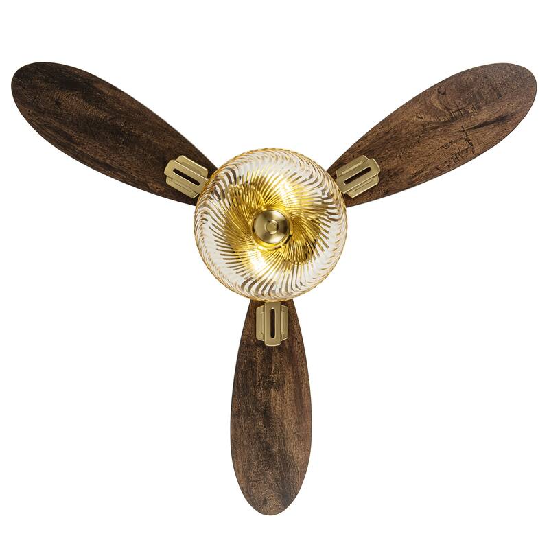 Coco River of Goods 3-blade 42-inch Glam Indoor Ceiling Fan with Blue Hand-Cut Glass Shade and Remote Control
