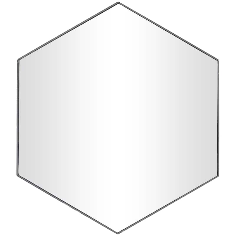 Wooden Hexagon Room Wall Mirror with Thin Minimalistic Frame - Black or Gold - CosmoLiving by Cosmopolitan - 24"W, 21"H - Black