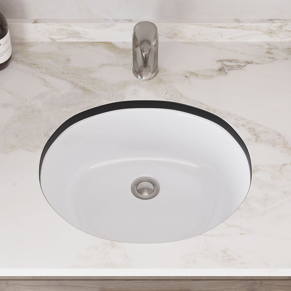 MR Direct 19 in. Undermount Bathroom Sink in White with White SinkLink and Pop-Up Drain in Brushed Nickel