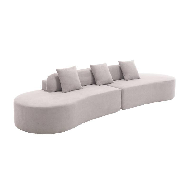 Modern Curved Modular Sectional Sofa, Terrycloth 4 Seater Cloud Boneless Couch, Upholstered Round Couch with 3 Pillows
