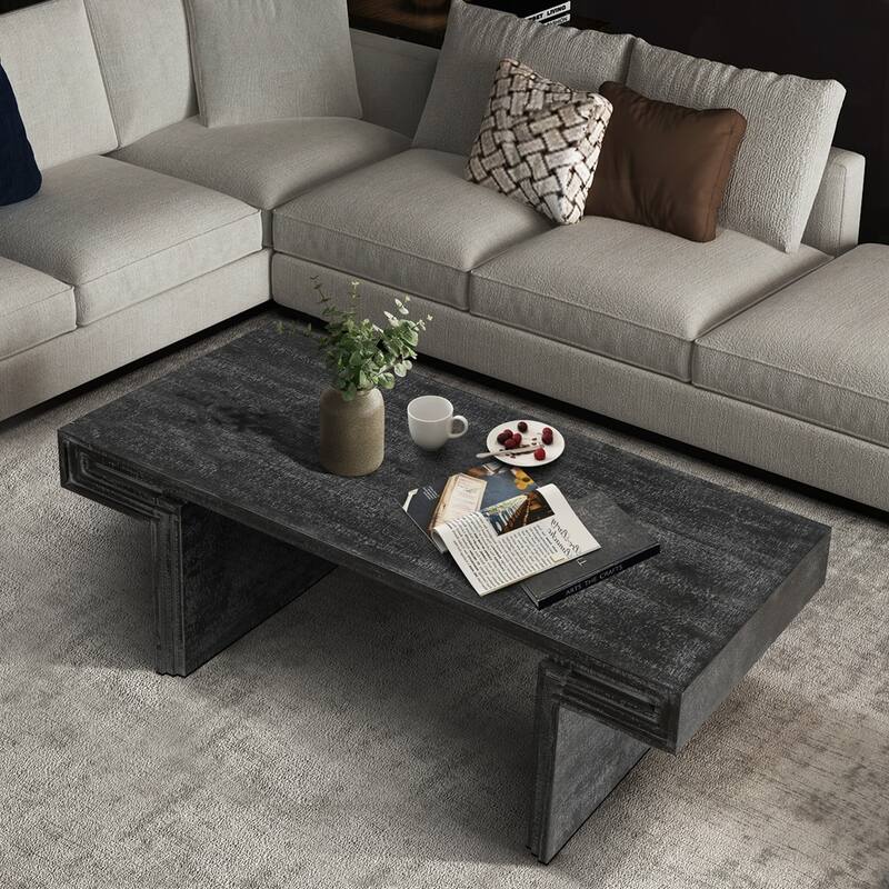 Double-Tier Structure with Rustic Finish Coffee Table - Antique Black