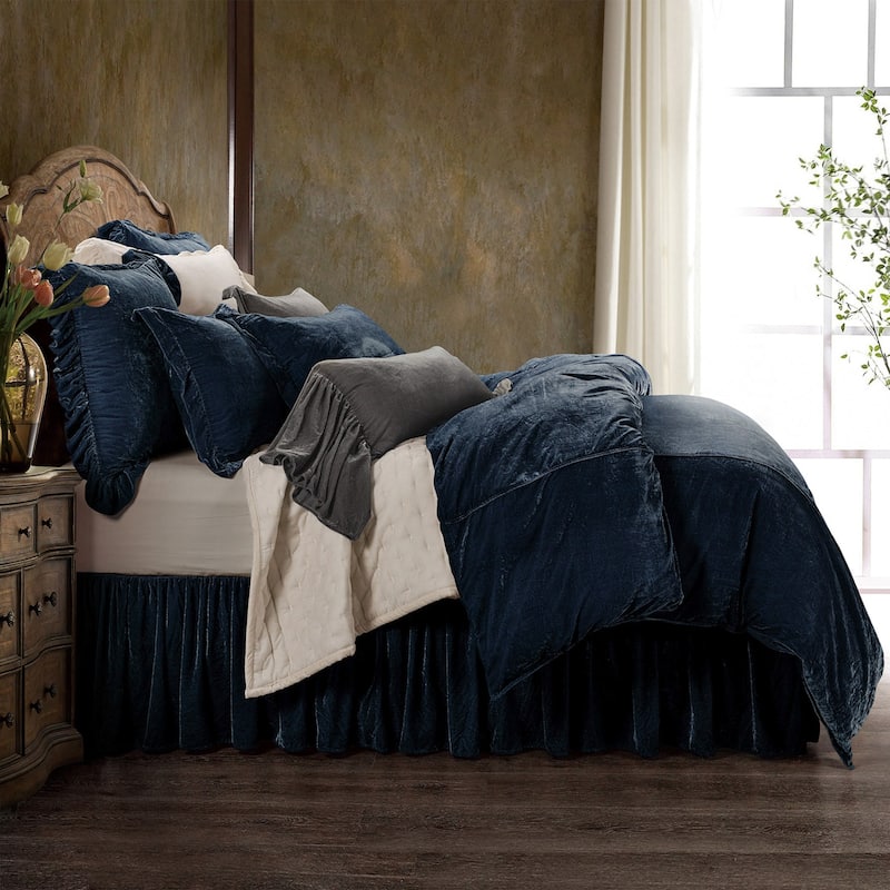 HiEnd Accents Stella Faux Silk Velvet Romantic Western 3 Piece Duvet Cover Set - Midnight Blue - King