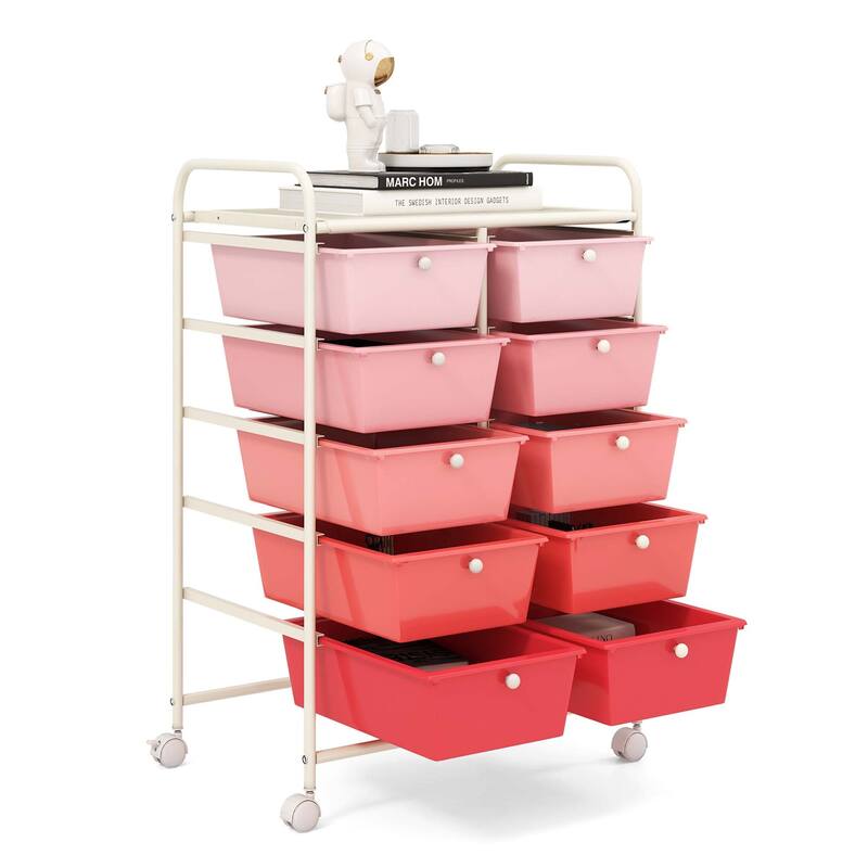 Costway 10-Drawer Storage Cart Utility Rolling Trolley Kitchen Office