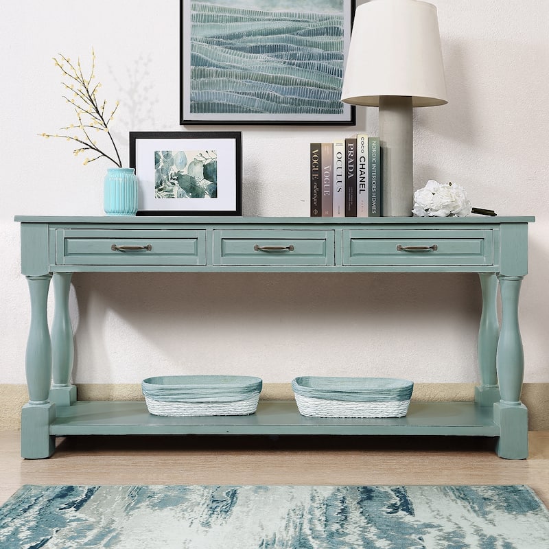 63inch Long Wood Console Table with 3 Drawers and 1 Bottom Shelf