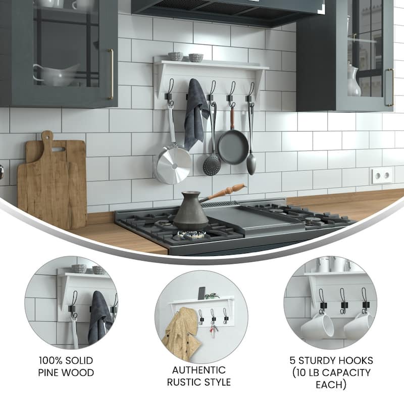 Wall Mounted Storage Rack with Upper Shelf and Storage Hooks