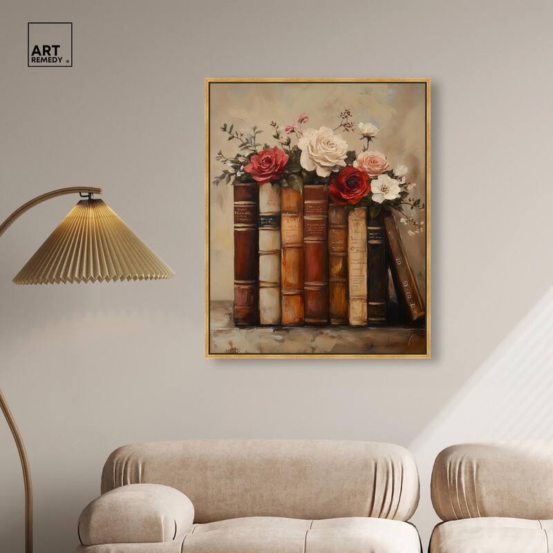 Bookshelf Bouquet II Canvas by Art Remedy