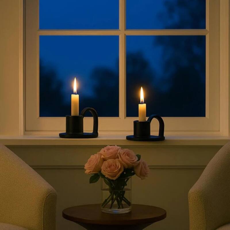 Matte Black Set of Two Elise Short Ceramic Candlesticks Aria Home