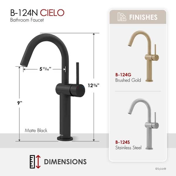 dimension image slide 0 of 3, STYLISH Single Handle Vessel Sink Bathroom Faucet 13 inch Tall