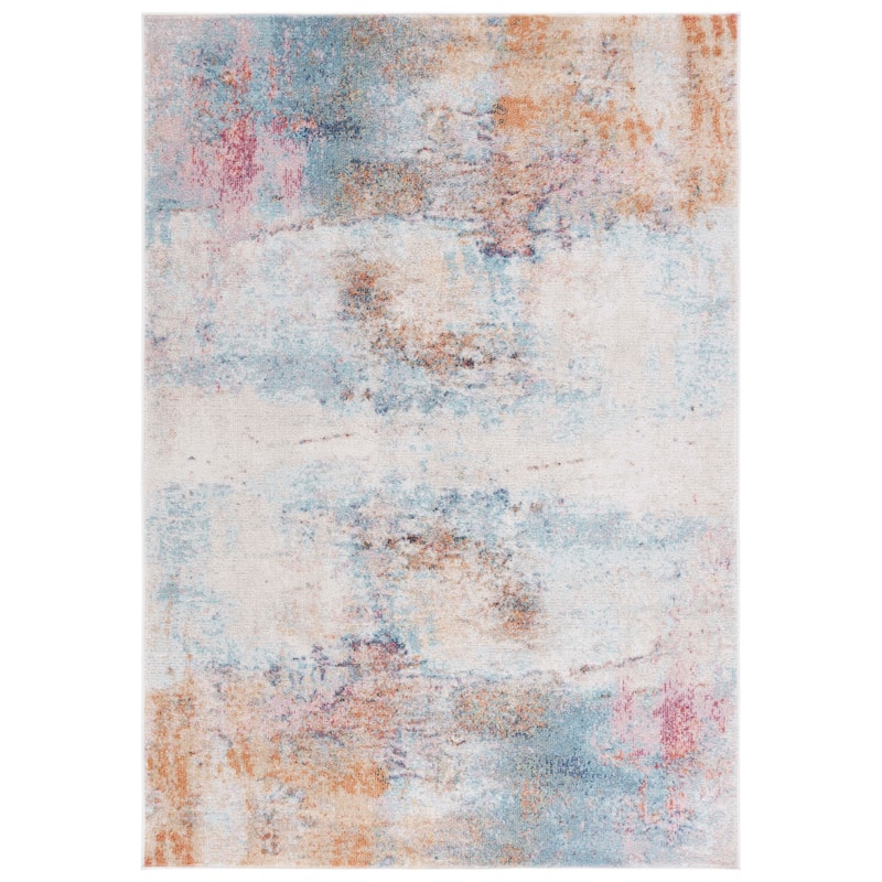 SAFAVIEH Phoenix Eller Modern Abstract Rug - 6'7" Square - Aqua/Gold Rose