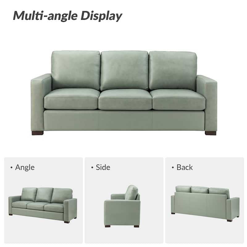 Ernando 83.46" Wide Genuine Leather Sofa with Squared Arms and Pillows