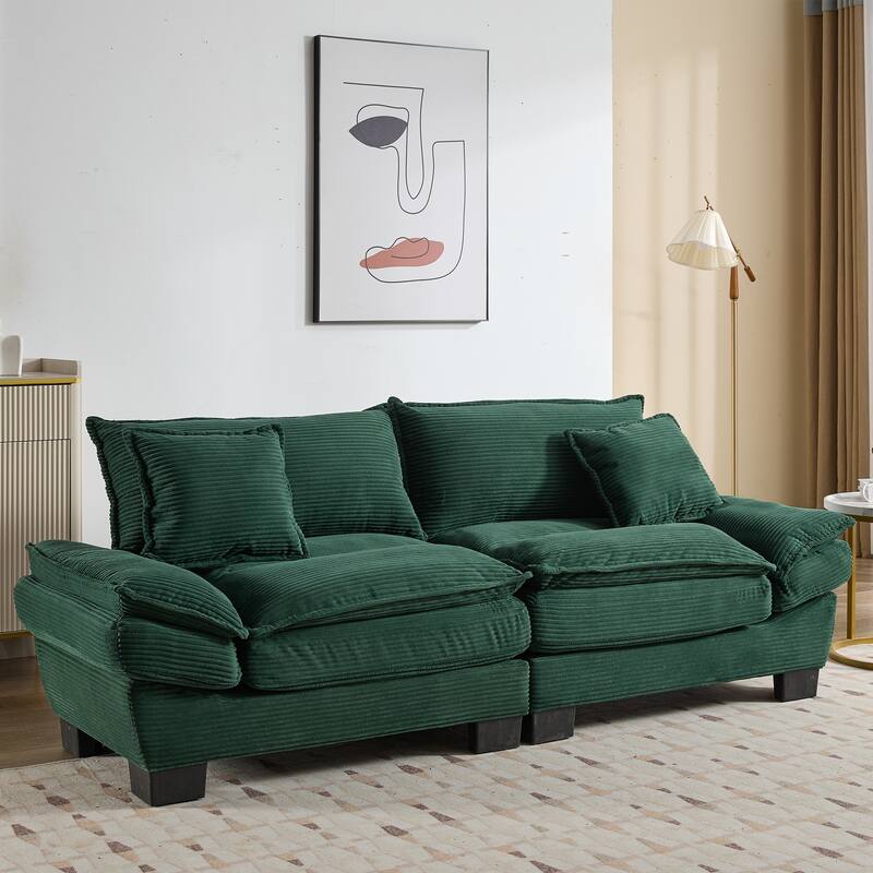 Corduroy Couch Loveseat Sofa with Pillows,Comfy Upholstered Deep Seat Sofa for Bedroom,Living Room,Office