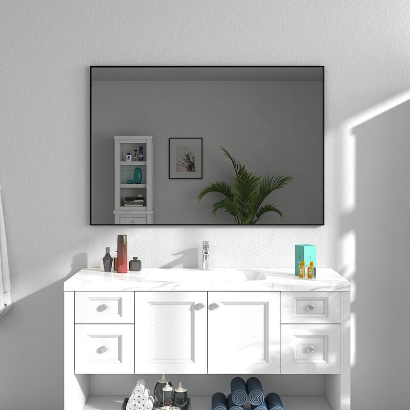 Organnice Rectangular Mirror Modern Black Frame Bathroom Vanity Mirror Clean Glass