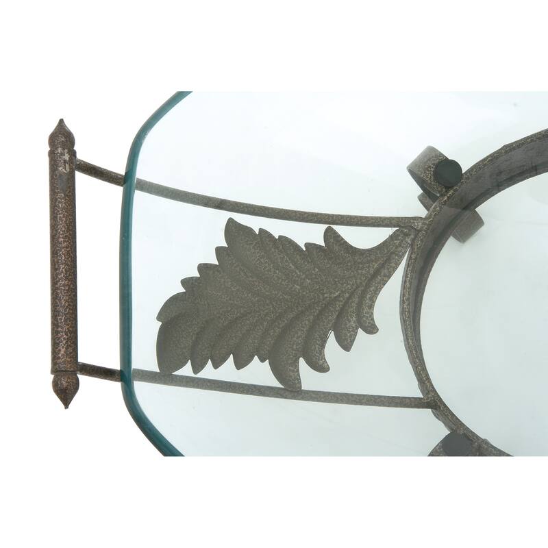 Clear Tempered Glass Kitchen Serving Bowl with Brown Metal Scroll Base