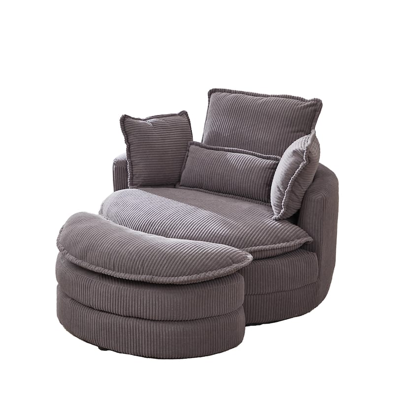 38"W Oversized Swivel Chair,moon storage ottoman,Loveseat Circle Swivel Barrel Chairs Cuddle Sofa Lounger Armchair,4 Pillow