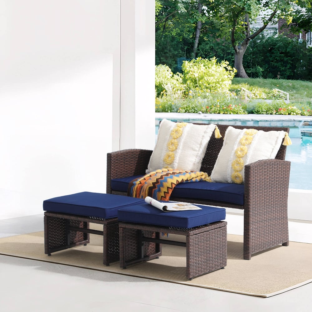 3-piece Outdoor Rattan Sofa Set with Cushions