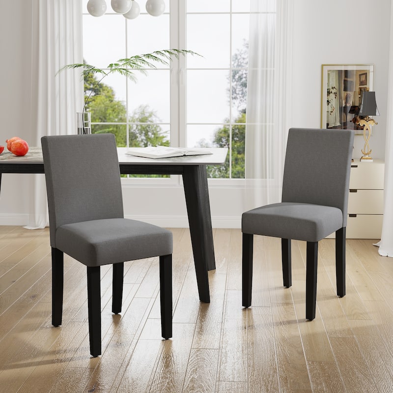 Faux Leather or Fabric Parsons Dining Chairs Set of 2 with Wood Legs
