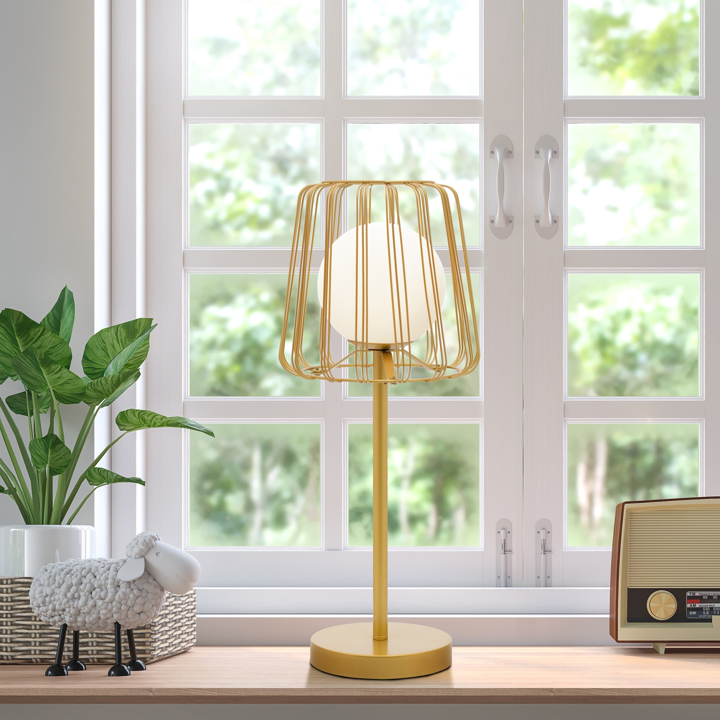 Maya River of Goods Metal and Glass Globe with Cage 19.75 Inch Table Lamp Gold Silver On Sale Bed Bath Beyond 37094246