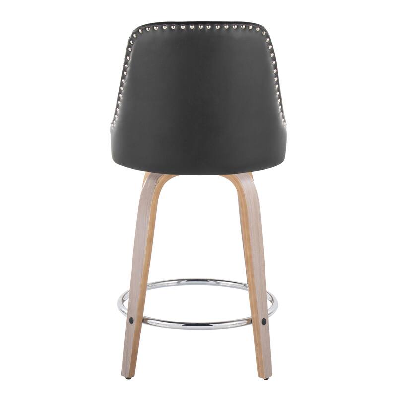 Porch & Den Studded Naldi 26" Fixed-Height Counter Stool with Bent Wood Legs & Round Footrest (Set of 2)