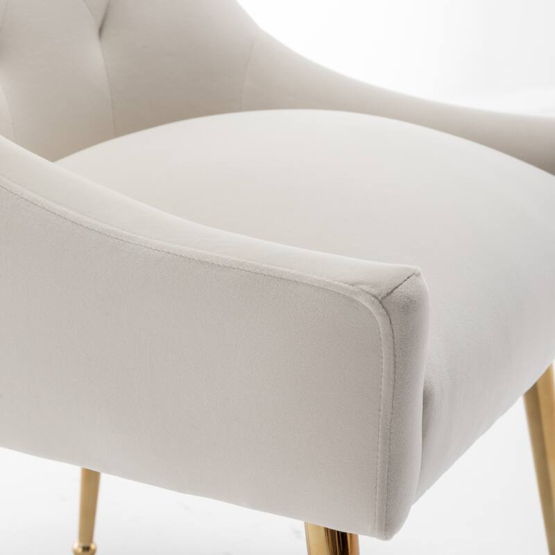 SEYNAR Modern Boucle Velvet Upholstered Accent Dining Chair Set of 2 Tufted Back Armless Chair with Golden Legs