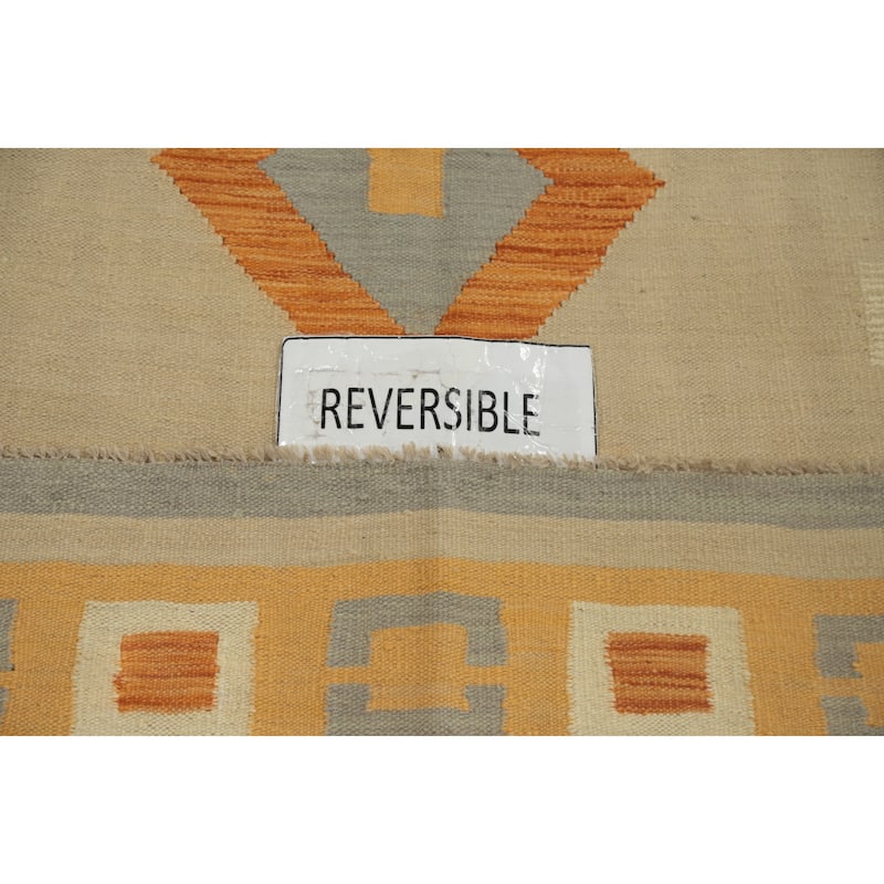 Hand Woven Oriental 100% Wool Carpet Southwestern Tribal Beige & Ivories Kilim Area Rug - 8' 7'' X 5' 9''