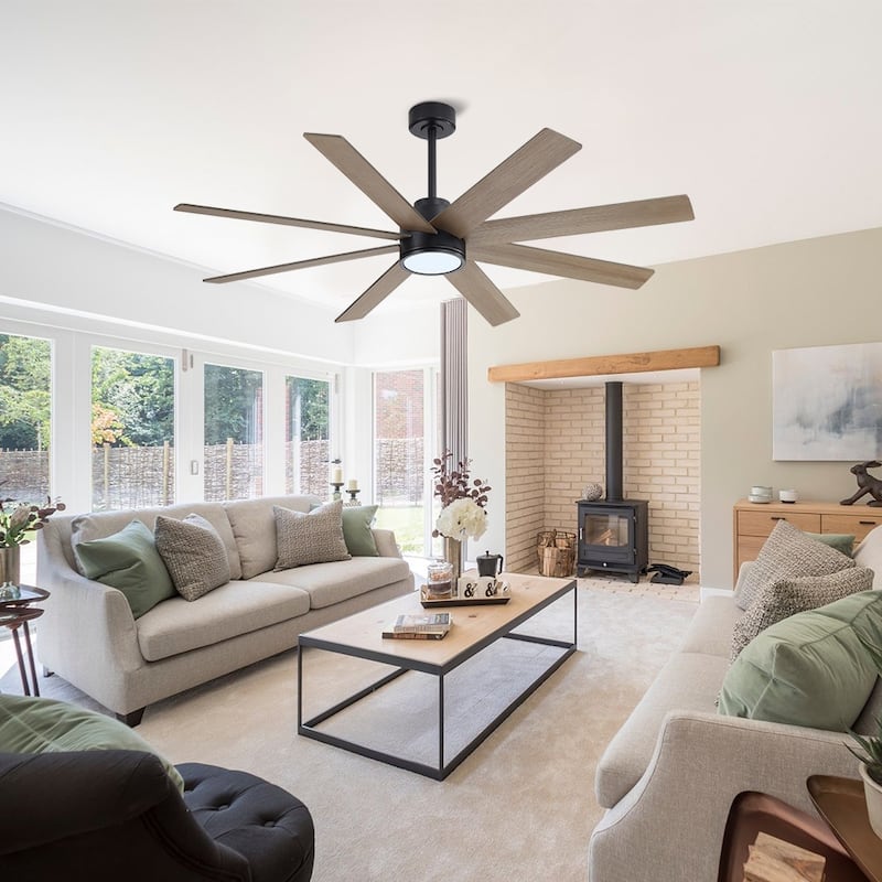MLiAN 72 in. 8 Plywood Blades Indoor LED Ceiling Fan With Remote...... - Black and Light Gray