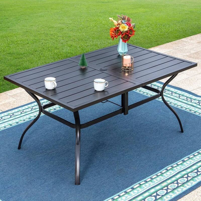 MAISON ARTS 7-Piece Patio Dining Set Metal Rectangle Table and 6 Textilene Dining Chairs