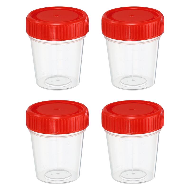 50mL Sample Cups Sample Containers Leak Proof Screw Cap for Lab Home - Clear, Red