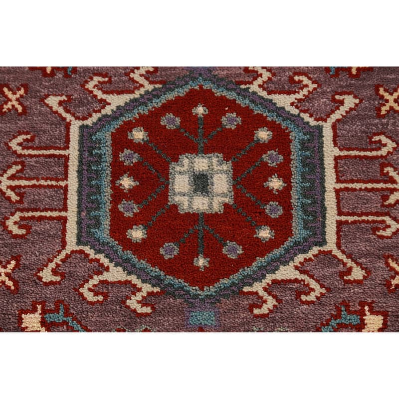 Hand Knotted Oriental 100% Wool Carpet Transitional Geometric Purples Khotan Runner Rug - 9' 10'' X 2' 7''