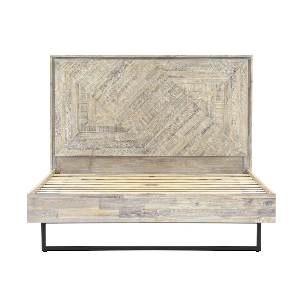 King Size Platform Bed Frame - Natural Acacia Wood Bed - Modern Bedroom Furniture