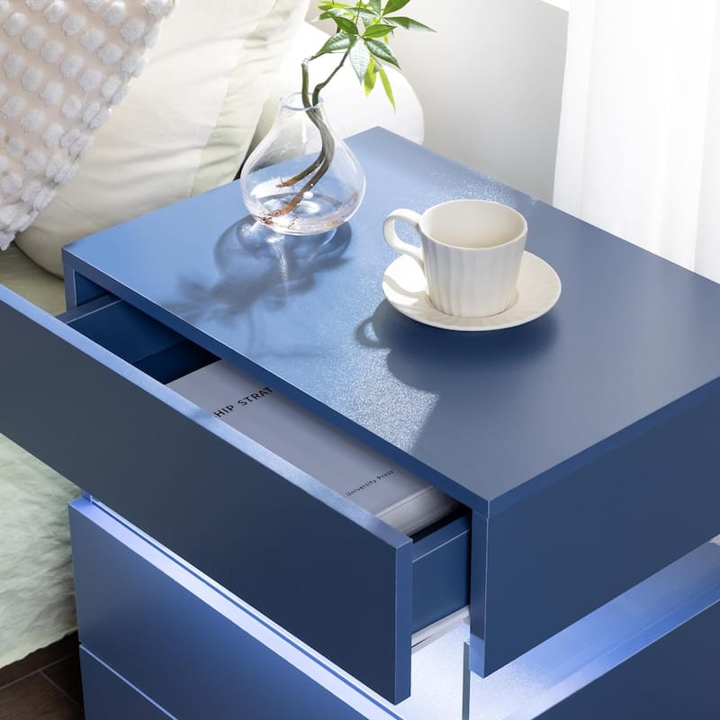 LED Nightstands, Acrylic Board LED Bedside Tables Table with 3 Drawer Dresser for Bedroom Living Room Bedside Furniture