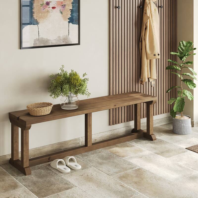 Solid Wood Entryway Bench, Rustic Shoe Bench & Bed Bench for Bedroom, Hallway, Living Room