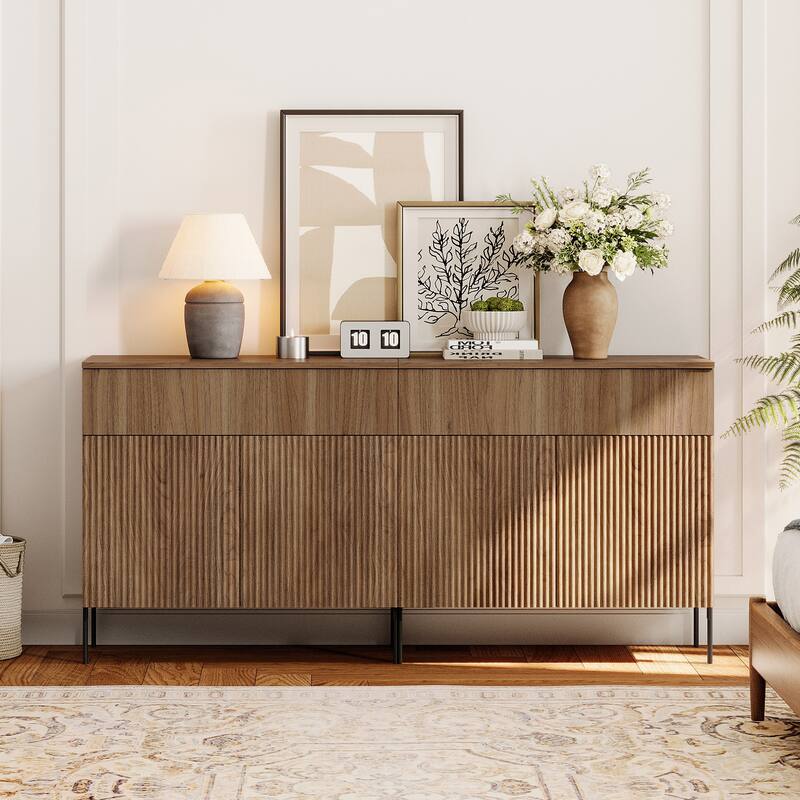 4 Pcs Bedroom Set，Reeded Dresser and Nightstand Sets for Bedroom, Night Stand of 2 with Charging Station