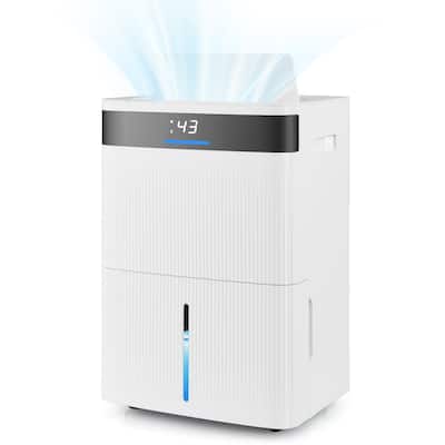 High Efficiency 74 Pint Dehumidifier for Home and Basement with 1.4 Gallon Tank Drain Hose and Smart Humidity Control for Rooms