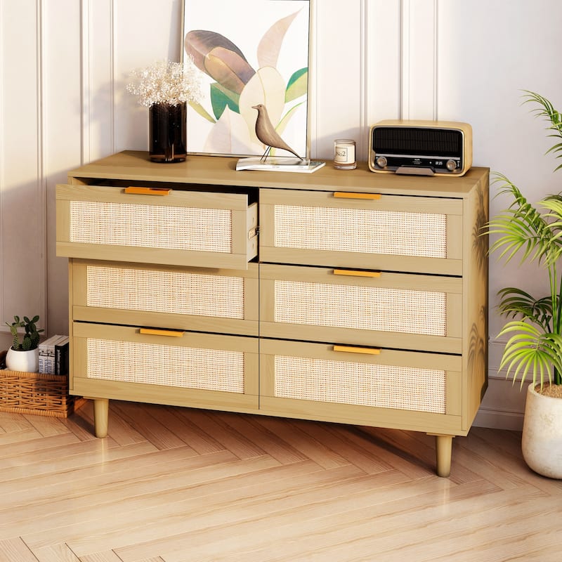6 Drawers Rattan Dresser Rattan Drawer, Bedroom,Living Room