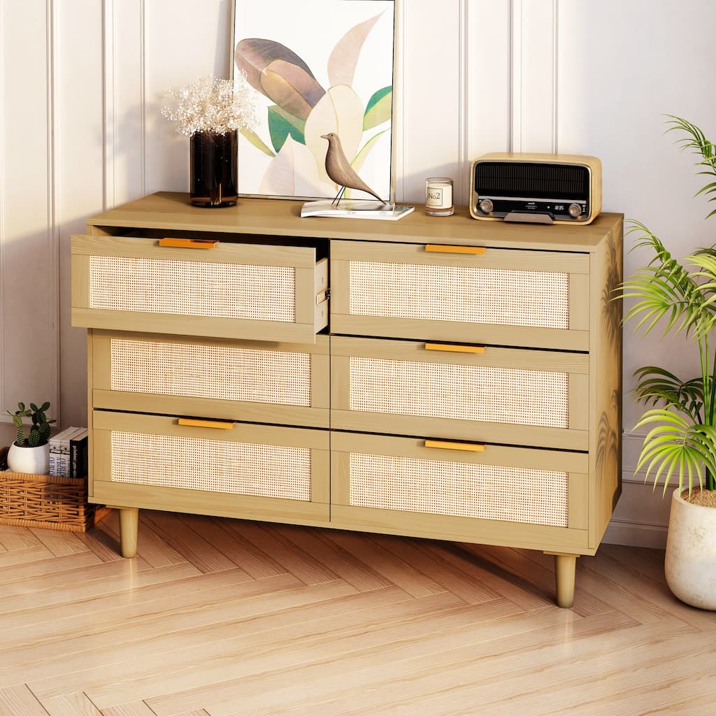 6 Drawers Rattan Dresser Rattan Drawer, Bedroom,Living Room