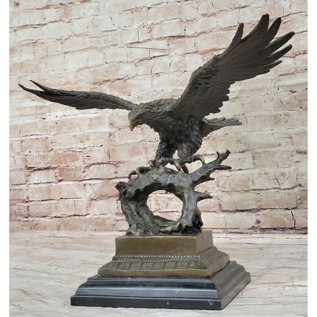 Bronze Eagle Hawk Falcon Osprey Garden Park Zoo Statue Marble Base Figure Decor