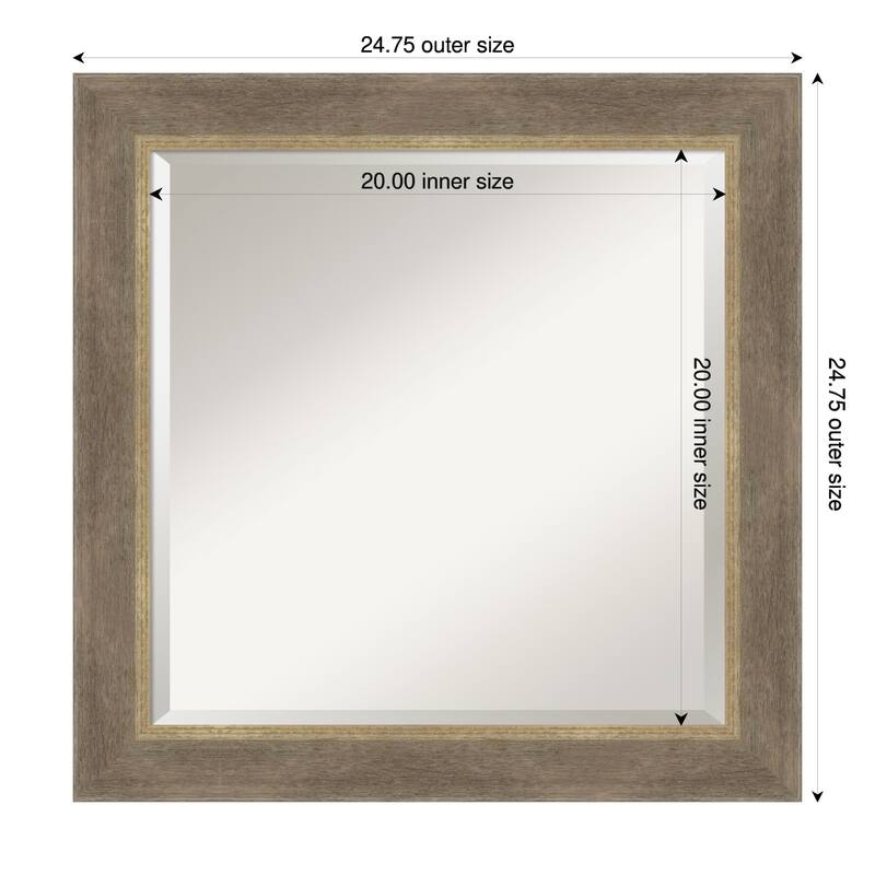 Driftwood Tan Beveled Wood Framed Bathroom Vanity Wall Mirror - Driftwood Tan - 25 x 25 in