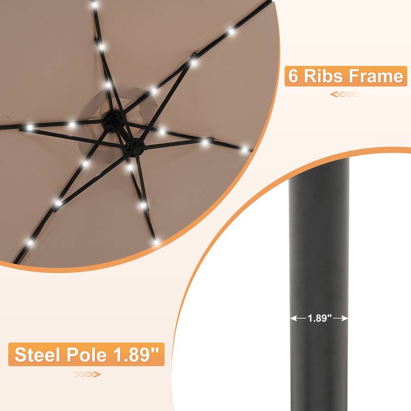 Autlaycil 10ft Offset Hanging Market Patio Umbrella With Base&Solar Lights