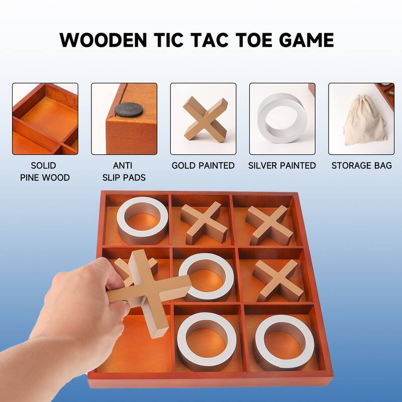 GSE™ 14" Giant Wooden Tic Tac Toe Game Set for Kids and Adults. Great for Office, Living Guest Room, Coffee Table Décor Game