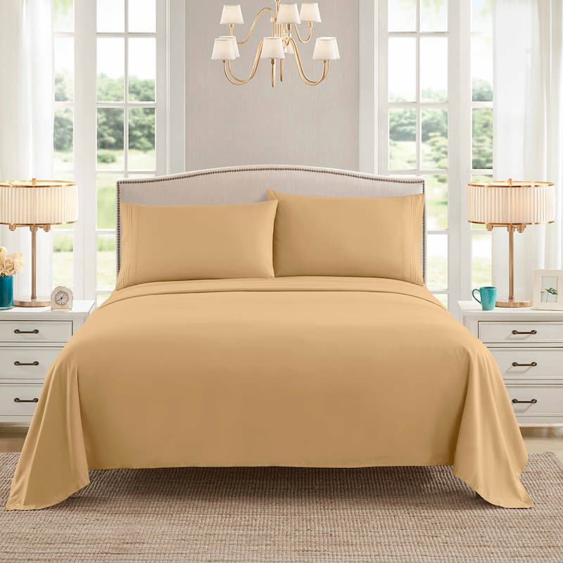 Embroidered 4-piece Bed Sheet Set - Twin - Camel