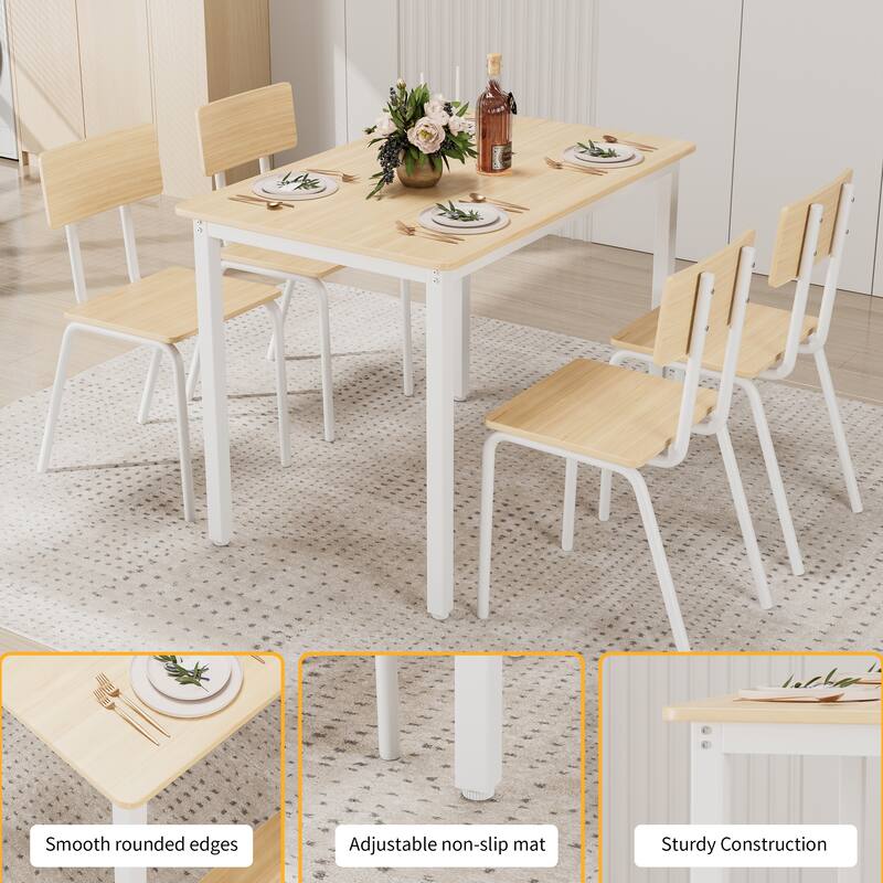 5 Piece Dining Table Set with 4 Chairs, Kitchen Table & Chairs Set, Rectangular Dinette Set with Backrest and Metal Frame