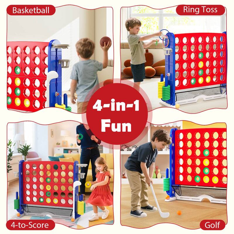Costway Giant 4-in-a-Row Game Set with Ring-toss, Basketball Hoop, - See Details
