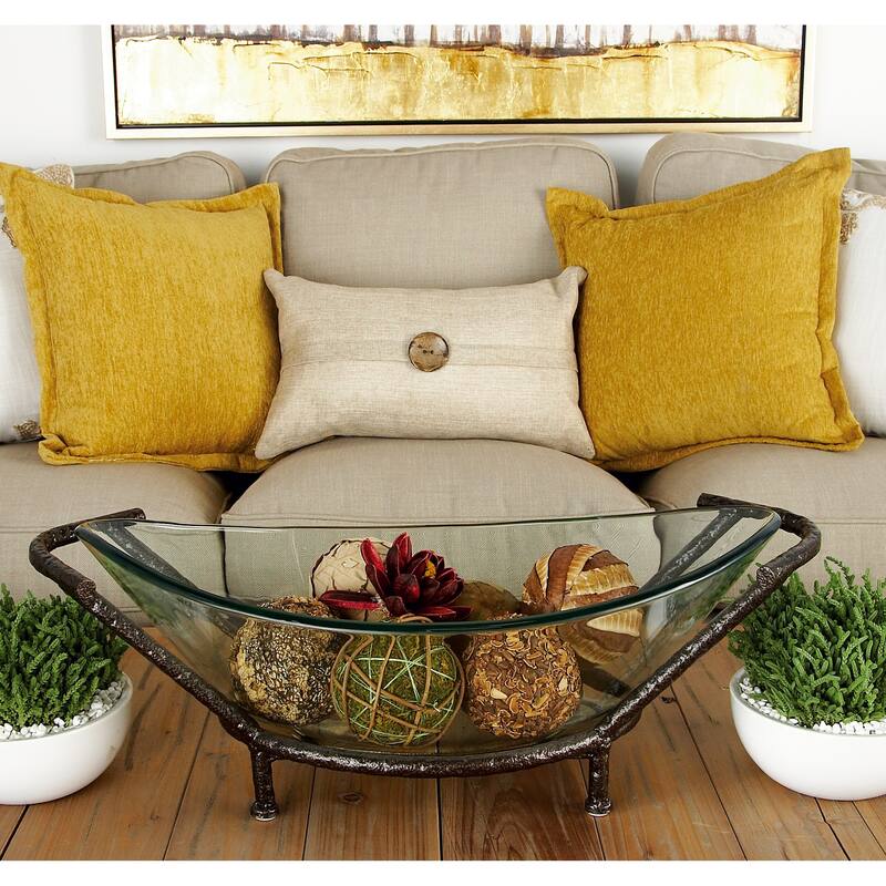 CosmoLiving by Cosmopolitan Glass Kitchen Serving Bowl with Gold or Brown Metal Stand and Ring Feet - Clear or White - Clear - 26"W, 9"H