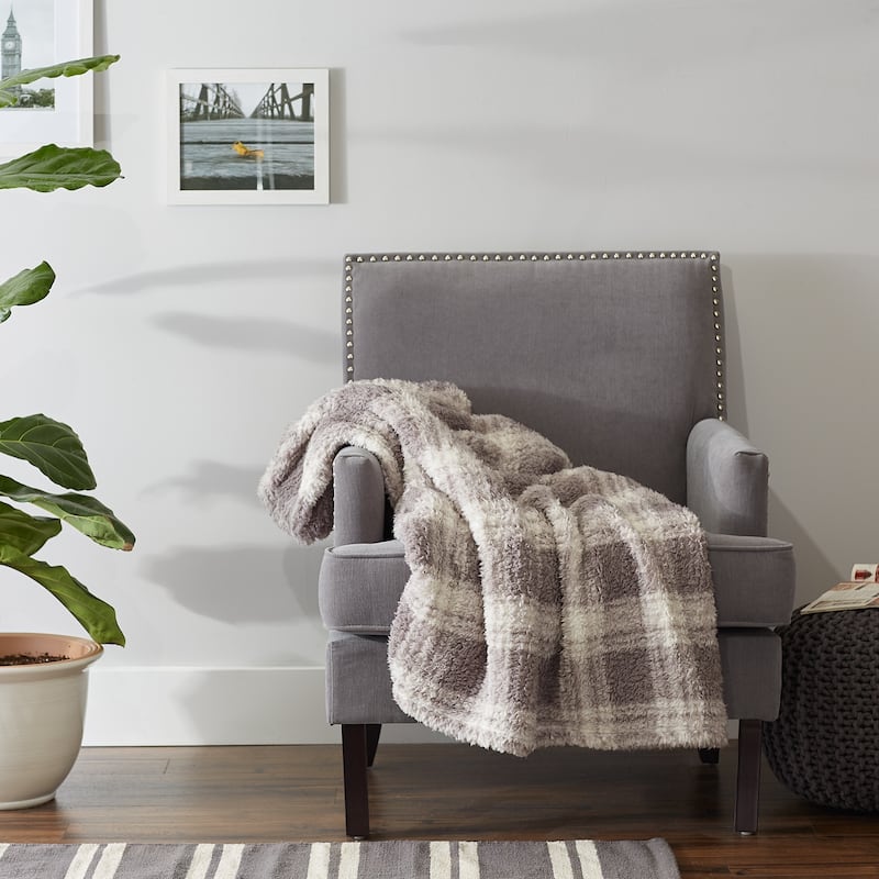 DII Gray Farmhouse Plush Plaid Throw