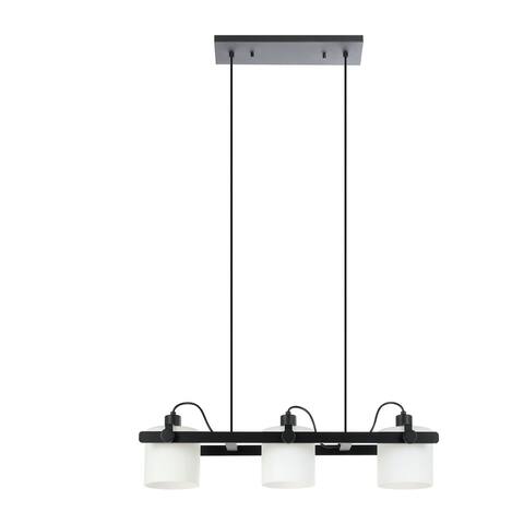 3-Light Island Pendant with Black Finish and White Glass