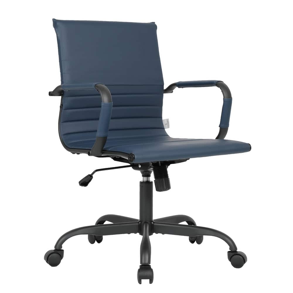 Harris Leather Mid-Back Adjustable Seat Height Conference Office Desk Chair in Solid Iron Frame Computer Swivel Chair