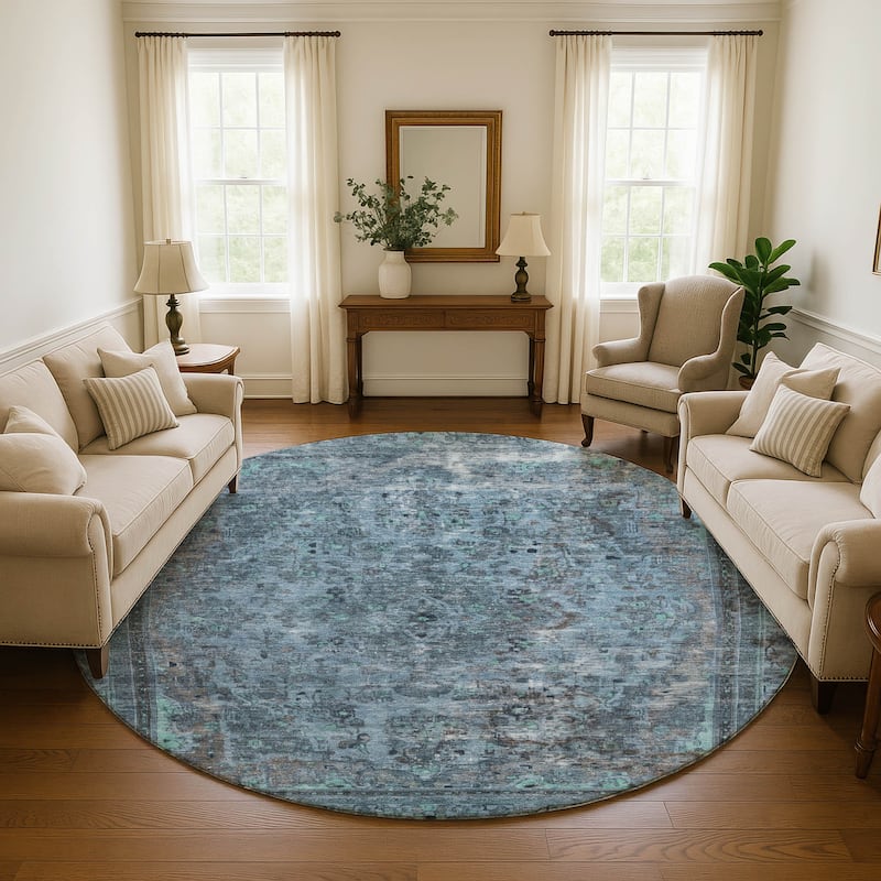 Premium Washable Super Soft Vintage Traditional Mayfield Rug - Blue - 8' x 8'