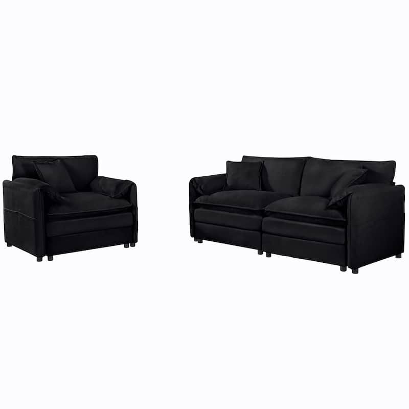 3-pieces Chenille Cloud Loveseat Sofa & Armchair Set with Deep Seat Couch and 3 Pillows